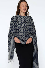 Load image into Gallery viewer, Kalya Wool & Cotton Shawl: Black & Silver