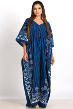 Load image into Gallery viewer, Spiral Block Print Kaftan Dresses: Indigo