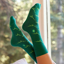 Load image into Gallery viewer, Socks that Give Books - Medium (Green Dinosaurs)