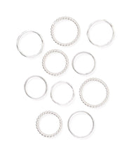 Load image into Gallery viewer, Dhera Assorted Textured Band Stacking Rings - Silver Tone