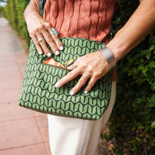 Load image into Gallery viewer, Medium Canvas Handbag - Geometric Purse - Vegan Crossbody: Forest Green