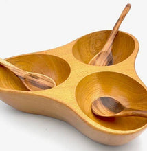 Load image into Gallery viewer, Tropical Hardwood Triangle Salsa Dish (Three cup)