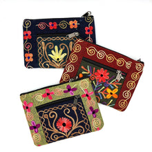 Load image into Gallery viewer, Embroidered Floral 2-Zip Accessory Purse