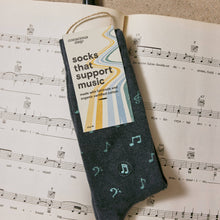 Load image into Gallery viewer, Socks that Support Music - Medium (Gray Music Notes)