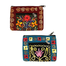 Load image into Gallery viewer, Embroidered Floral 2-Zip Accessory Purse