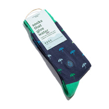 Load image into Gallery viewer, Socks that Give Water - Medium (Navy Umbrellas)