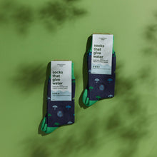Load image into Gallery viewer, Socks that Give Water - Medium (Navy Umbrellas)