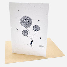 Load image into Gallery viewer, Growing Paper greeting card - Mandala Balloons: Plastic Sleeve