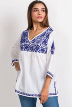 Load image into Gallery viewer, Ramani Embroidered Tops: White & Purple / L/XL