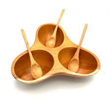 Load image into Gallery viewer, Tropical Hardwood Triangle Salsa Dish (Three cup)