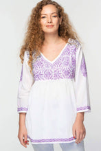 Load image into Gallery viewer, Ramani Embroidered Tops: White & Purple / S/M