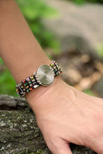 Load image into Gallery viewer, Kenyan Rainbow Beaded Bracelet with Silver Coil