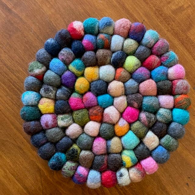 Multi-Color Marbled Felt Ball Trivet