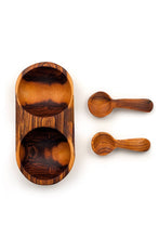 Load image into Gallery viewer, Double Wild Olive Wood Spice Bowl with Spoons
