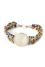 Load image into Gallery viewer, Kenyan Rainbow Beaded Bracelet with Silver Coil
