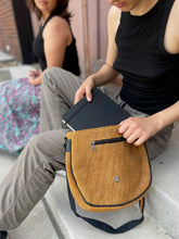 Load image into Gallery viewer, Vegan Recycled Inner Tube and Hemp Saddle Bag - Olive Crossbody Bag
