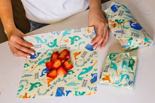 Load image into Gallery viewer, Reusable Beeswax Food Wrap Lunch Pack (1 Sandwich/2 Medium) - Under the Sea Print
