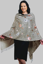 Load image into Gallery viewer, Gray Rajika Embroidered Floral Shawl
