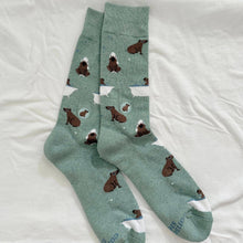 Load image into Gallery viewer, Socks that Support Mental Health - Medium (Green Capybaras)
