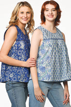 Load image into Gallery viewer, Pavitra Block Print Sleeveless Tops: Sky Blue / S/M

