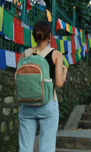 Load image into Gallery viewer, Hemp Cotton Backpack in Olive Green and Light Brown
