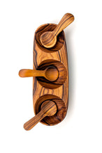 Load image into Gallery viewer, Triple Wild Olive Wood Spice Bowl with Spoons
