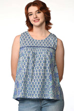 Load image into Gallery viewer, Pavitra Block Print Sleeveless Tops: Sky Blue / S/M
