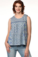 Load image into Gallery viewer, Pavitra Block Print Sleeveless Tops: Sky Blue / L/XL
