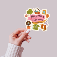 Load image into Gallery viewer, Thrifted &amp; Thriving Sticker – Retro Vinyl for Vintage Lovers
