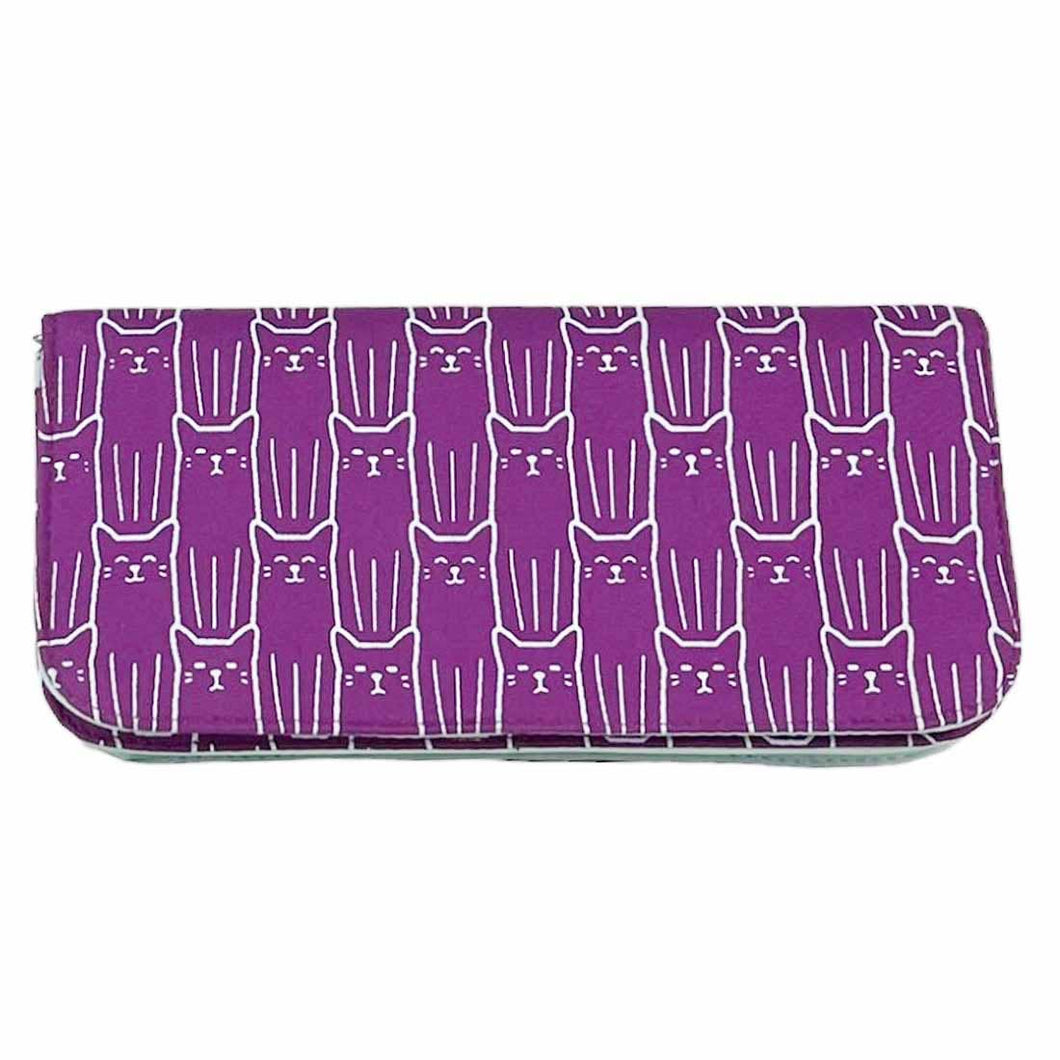 Cat Print Long Wallet - Gift for Cat Lovers - Vegan Wallet: Purple