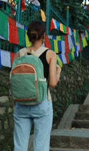 Load image into Gallery viewer, Hemp Cotton Backpack in Olive Green and Light Brown
