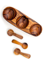 Load image into Gallery viewer, Triple Wild Olive Wood Spice Bowl with Spoons
