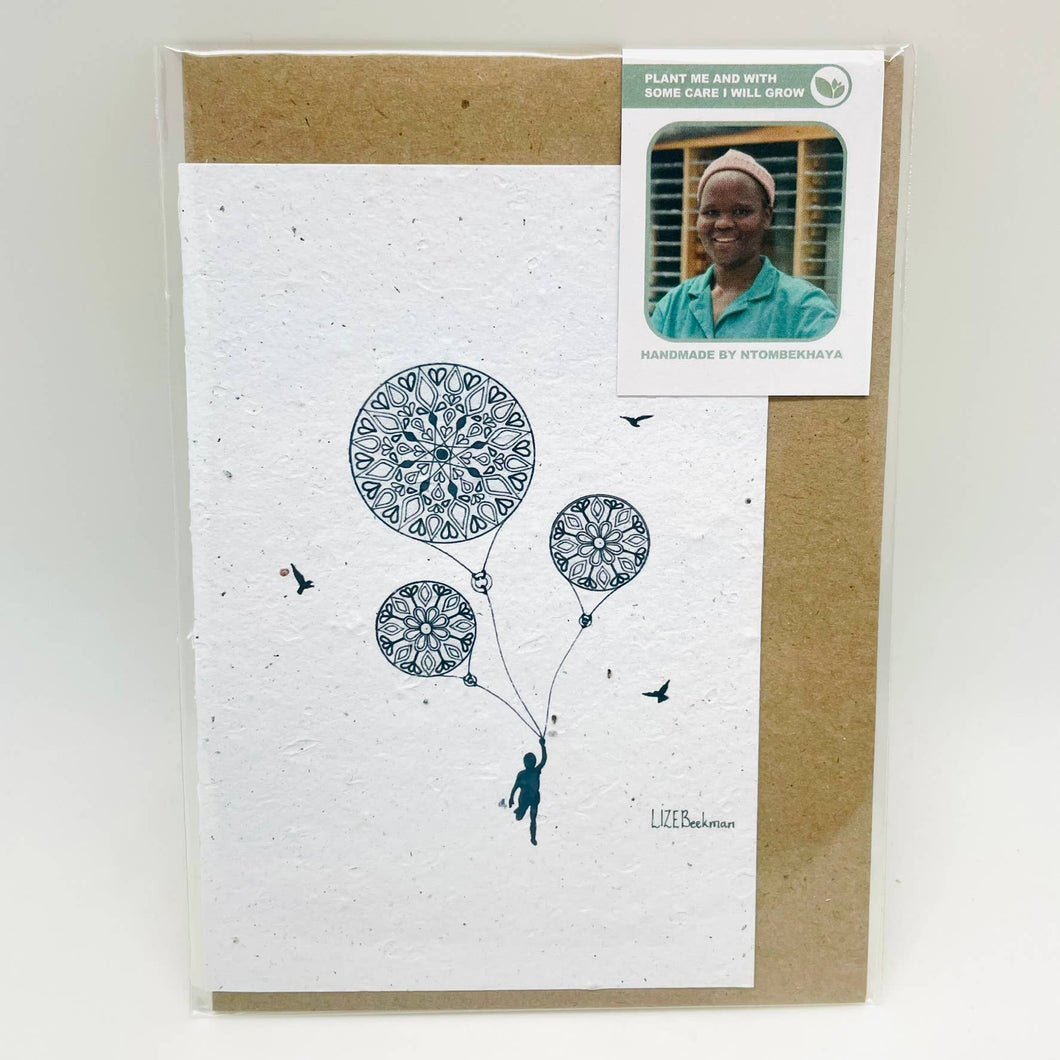 Growing Paper greeting card - Mandala Balloons: Plastic Sleeve