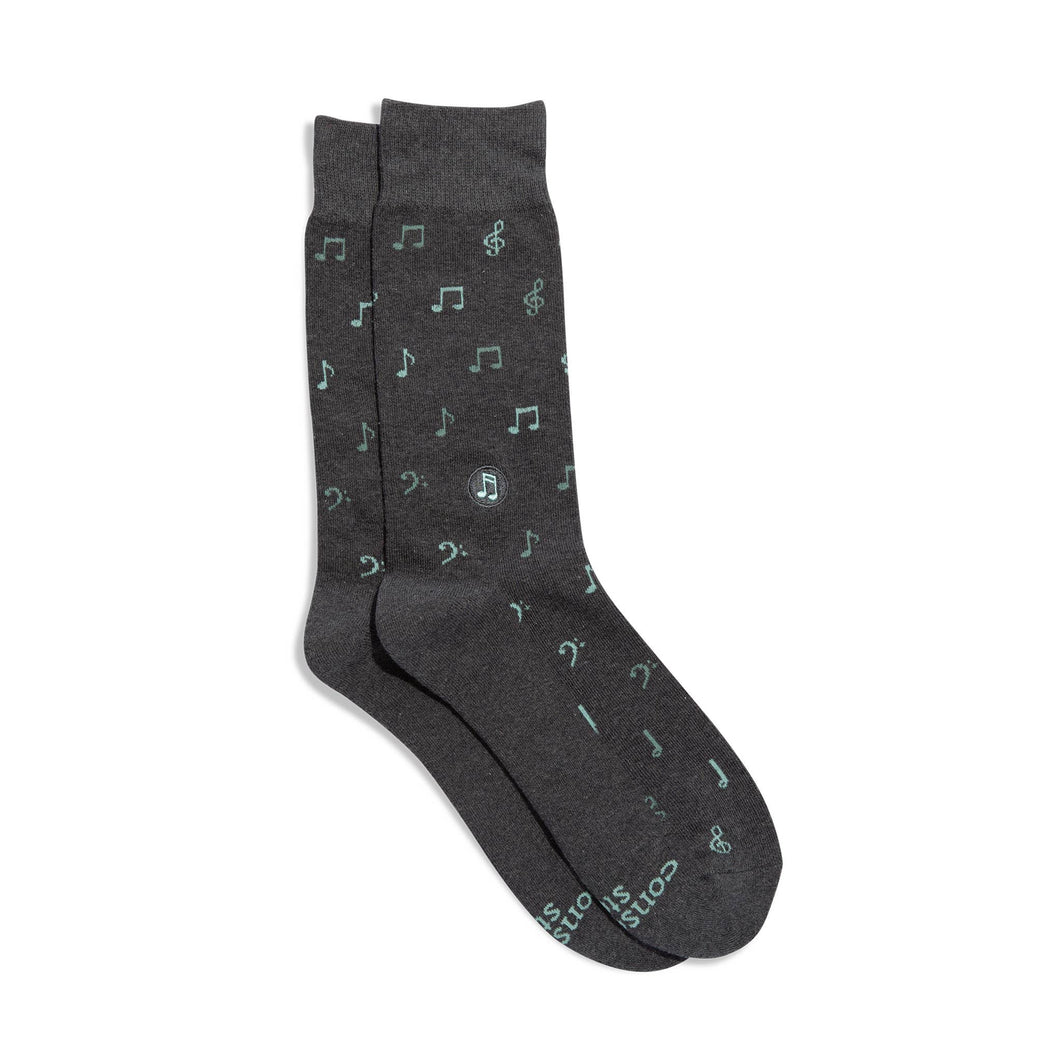 Socks that Support Music (Gray Music Notes) - Small