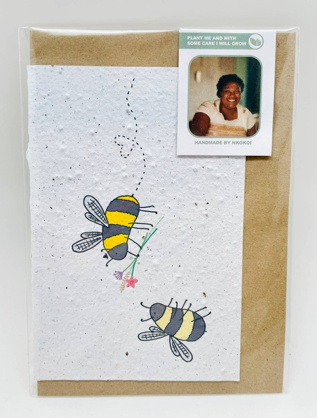 Growing Paper greeting card - Bee Kind: Plastic Sleeve