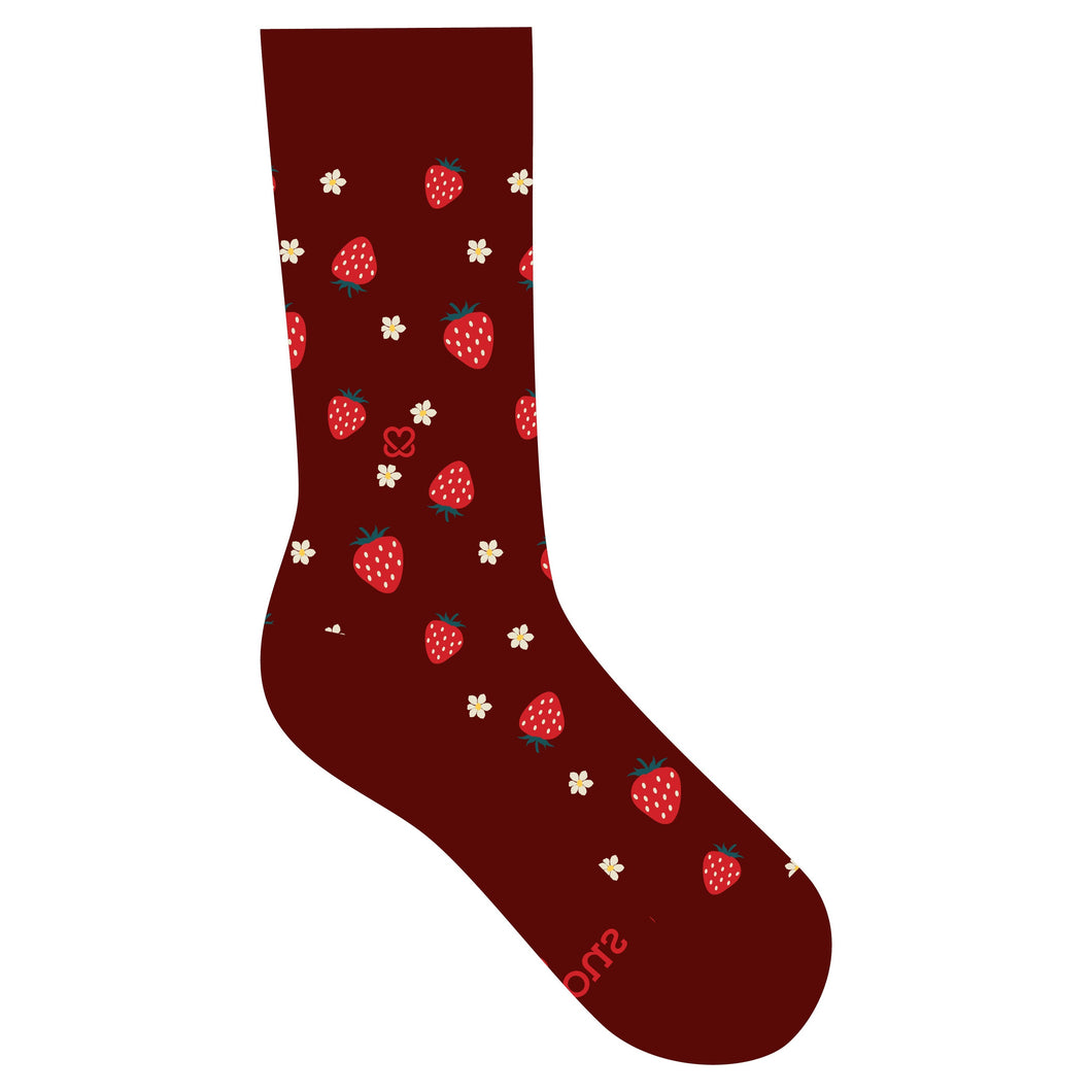 Socks that Support Self-Checks (Maroon Strawberries) - Medium