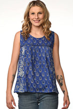 Load image into Gallery viewer, Pavitra Block Print Sleeveless Tops: Sky Blue / L/XL
