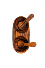Load image into Gallery viewer, Double Wild Olive Wood Spice Bowl with Spoons
