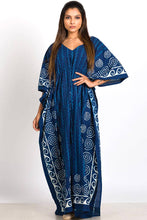 Load image into Gallery viewer, Spiral Block Print Kaftan Dresses: Indigo
