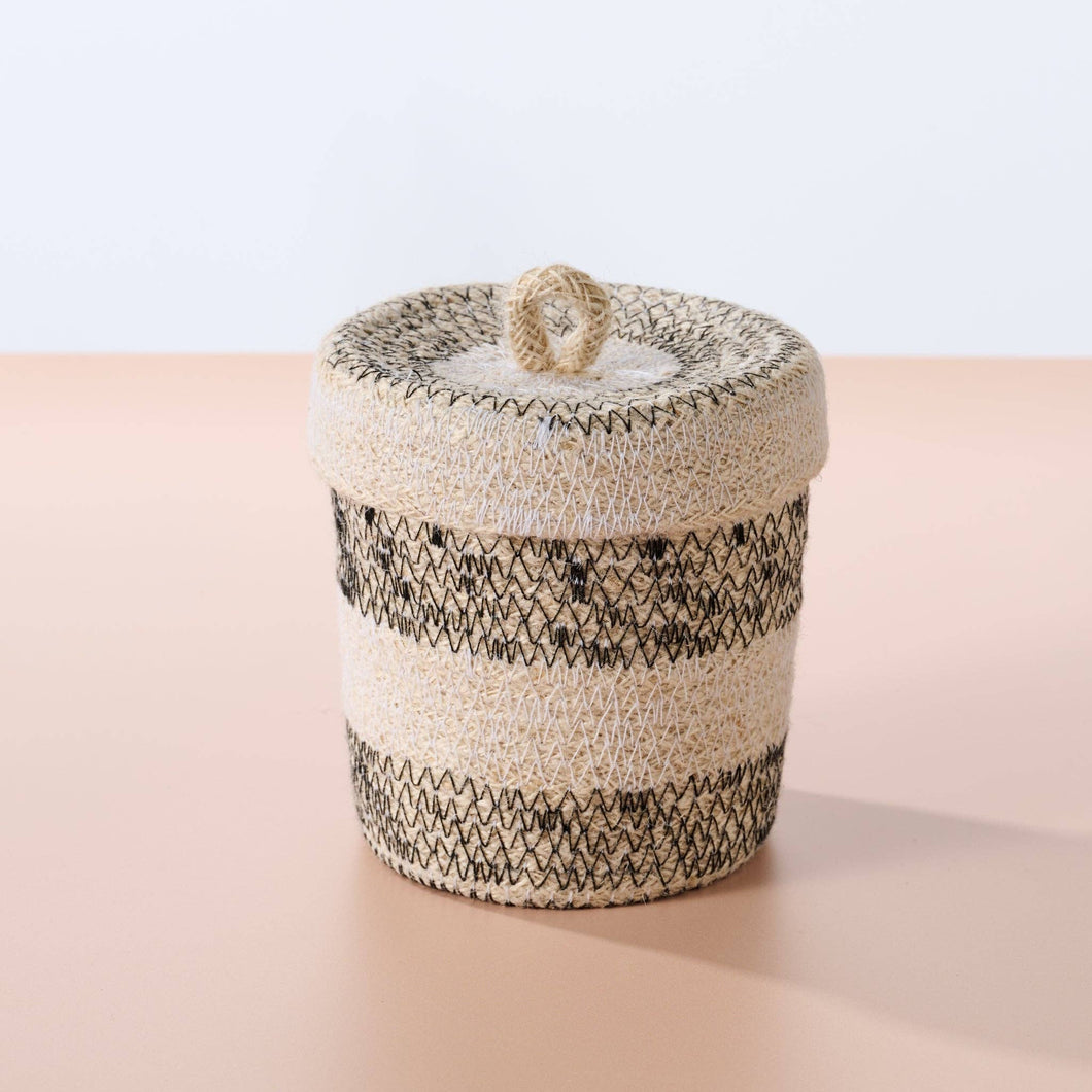 Dorakata Stitched Jute Basket with Lid