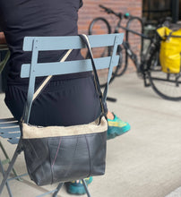 Load image into Gallery viewer, Vegan Recycled Inner Tube and Hemp Sling Bag - Olive
