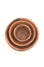 Load image into Gallery viewer, Set of Three Wild Olive Wood Condiment Bowls
