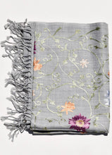 Load image into Gallery viewer, Gray Rajika Embroidered Floral Shawl
