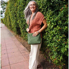 Load image into Gallery viewer, Medium Canvas Handbag - Geometric Purse -  Vegan Crossbody: Forest Green
