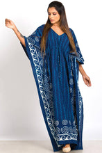 Load image into Gallery viewer, Spiral Block Print Kaftan Dresses: Indigo
