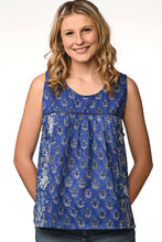 Load image into Gallery viewer, Pavitra Block Print Sleeveless Tops: Sky Blue / S/M
