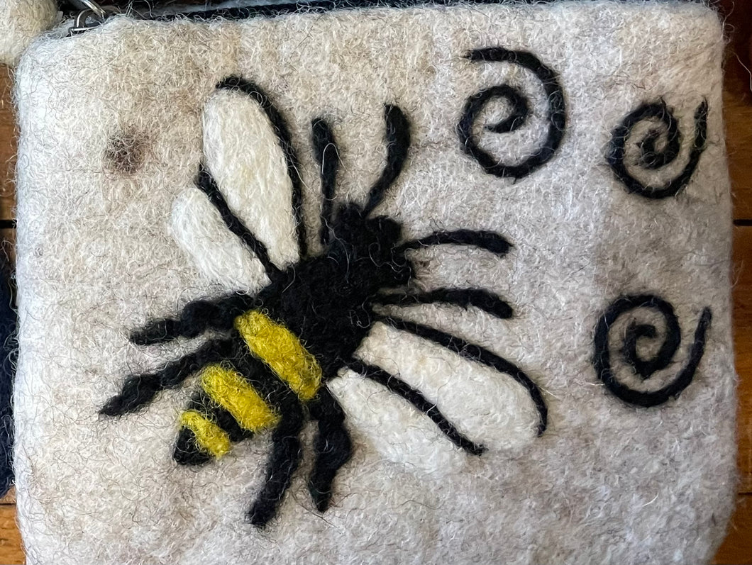 Yellow Jacket with Swirls on Gray Felt Coin Purse