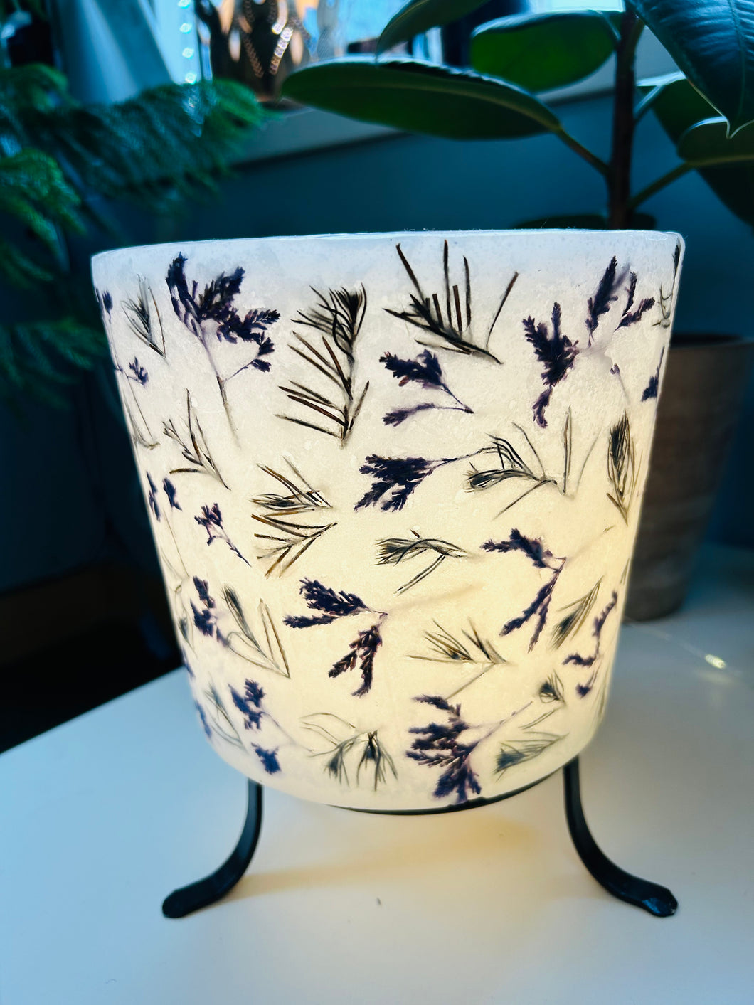 Wax Floor Lamp with Hand Pressed Flowers