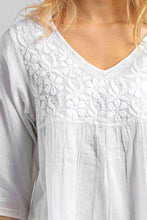 Load image into Gallery viewer, Ramani Embroidered Tops: White &amp; Purple / L/XL

