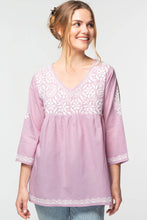Load image into Gallery viewer, Ramani Embroidered Tops: White &amp; Purple / S/M

